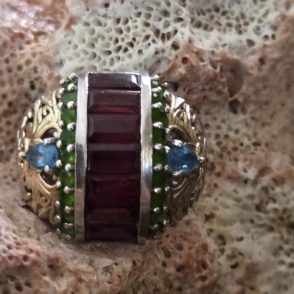 Sterling Silver Dome Ring With Multi Gemstones - image 2